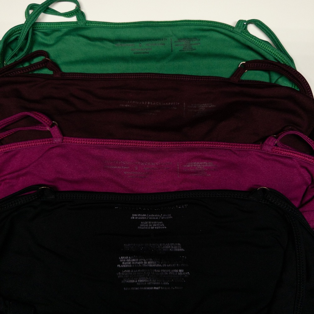 WHBM Camisole Tank Top Lot Size Small 4PC Black Pink Burgundy Green Built In Bra